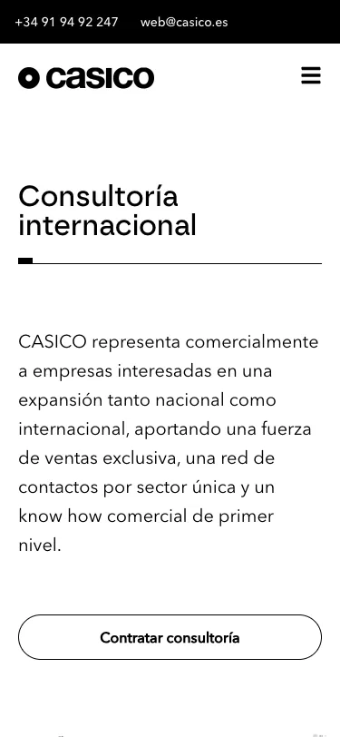 Página de consultoría en un móvil.