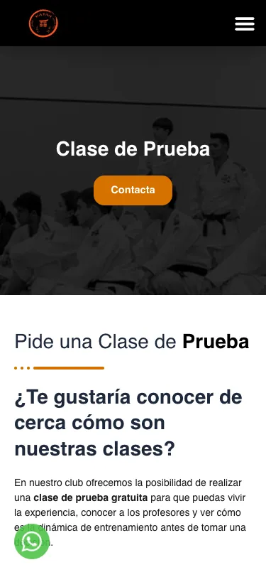 Página de clase de prueba en un móvil.