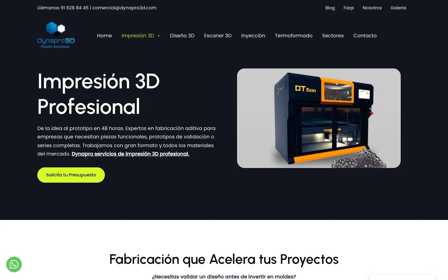 Página de impresión 3D profesional con la impresora industrial.