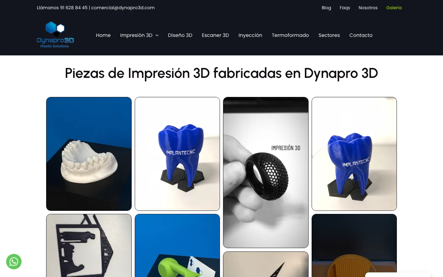 Galería de piezas fabricadas, entre ellas moldes dentales.