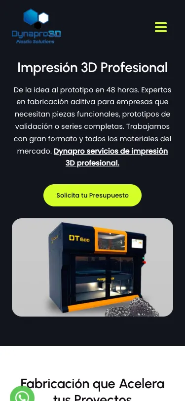 Página de impresión 3D en un móvil.