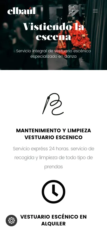 Portada de la web en un móvil con el lema «Vistiendo la escena».