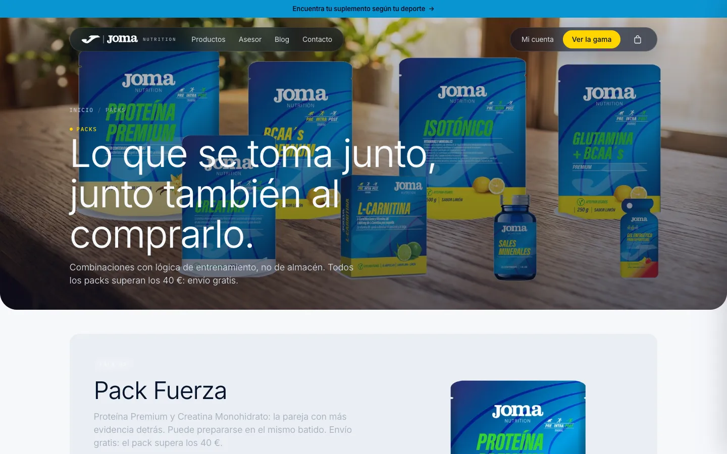 Página de packs con combinaciones de productos.