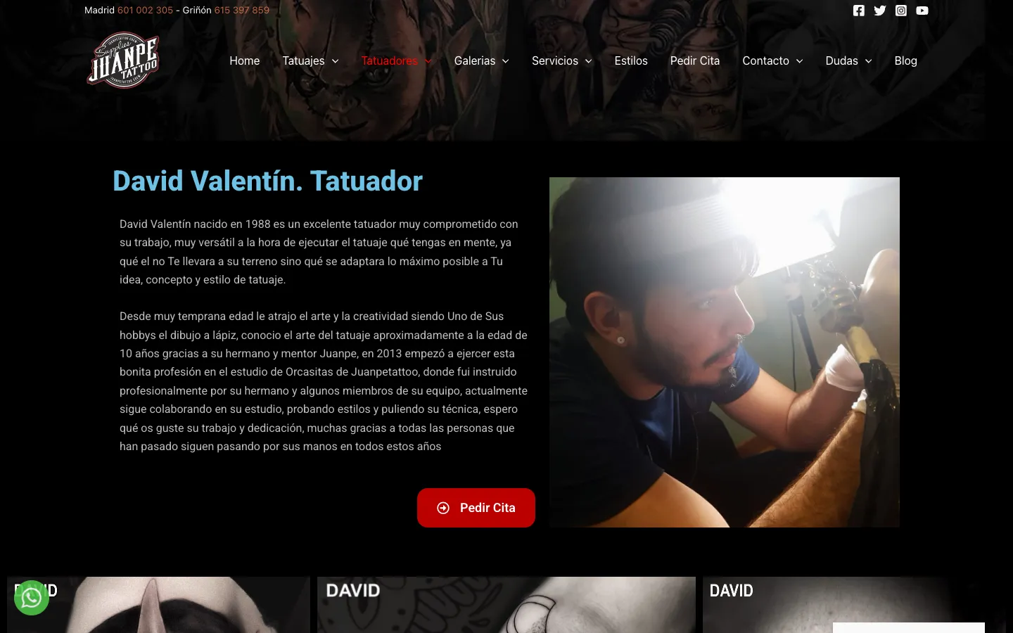 Ficha de uno de los tatuadores con su trayectoria.
