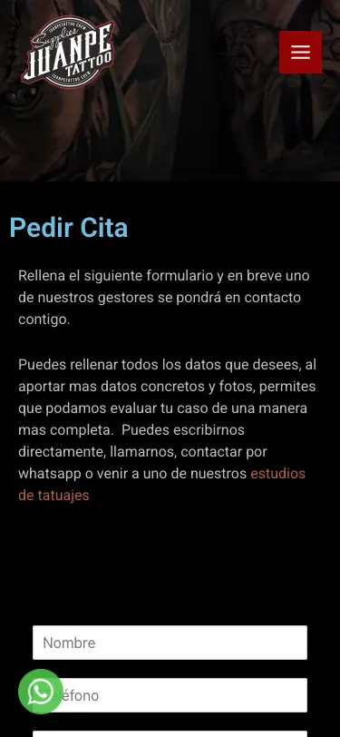Formulario de pedir cita en un móvil.