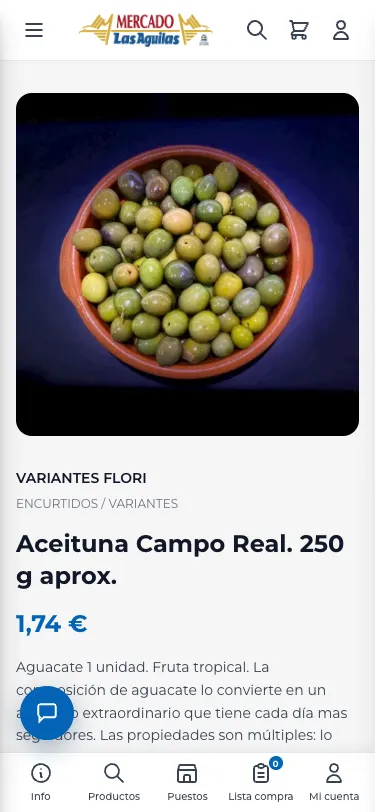 Ficha de producto en un móvil, con la foto del producto y el precio