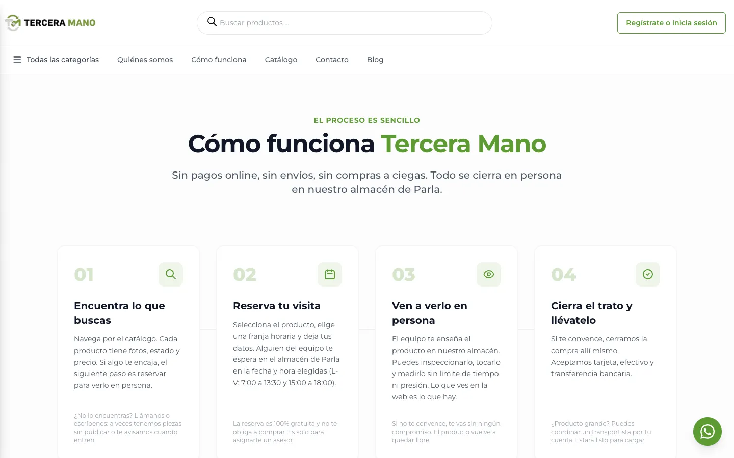 Página «Cómo funciona» con los cuatro pasos para comprar.