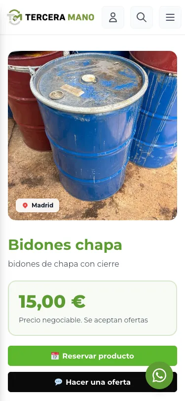Ficha de producto en un móvil.