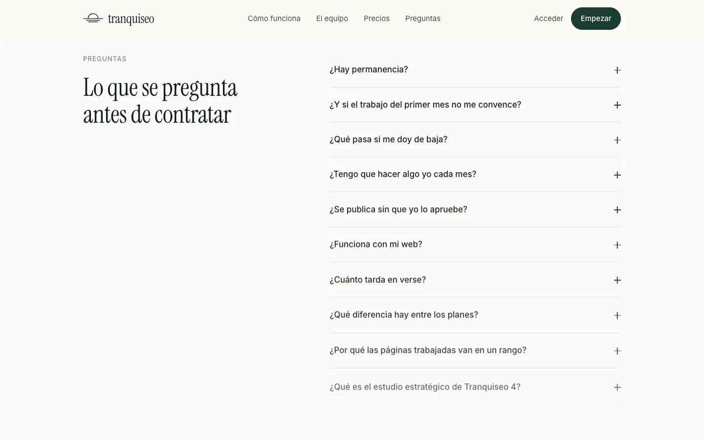 Sección de preguntas frecuentes.