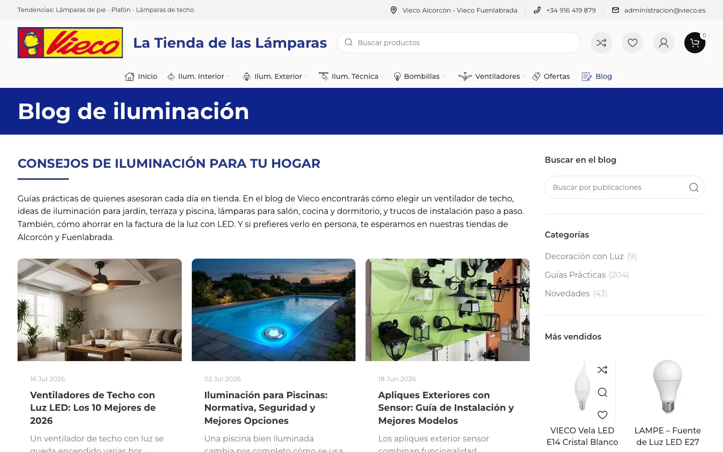 Blog de iluminación con artículos destacados.