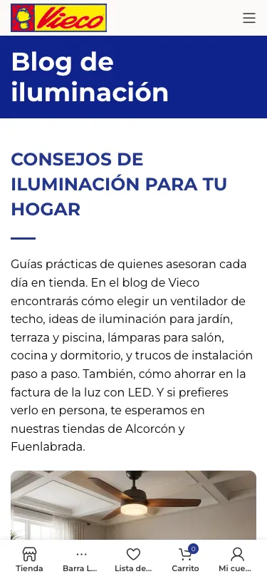 Blog de iluminación en un móvil.