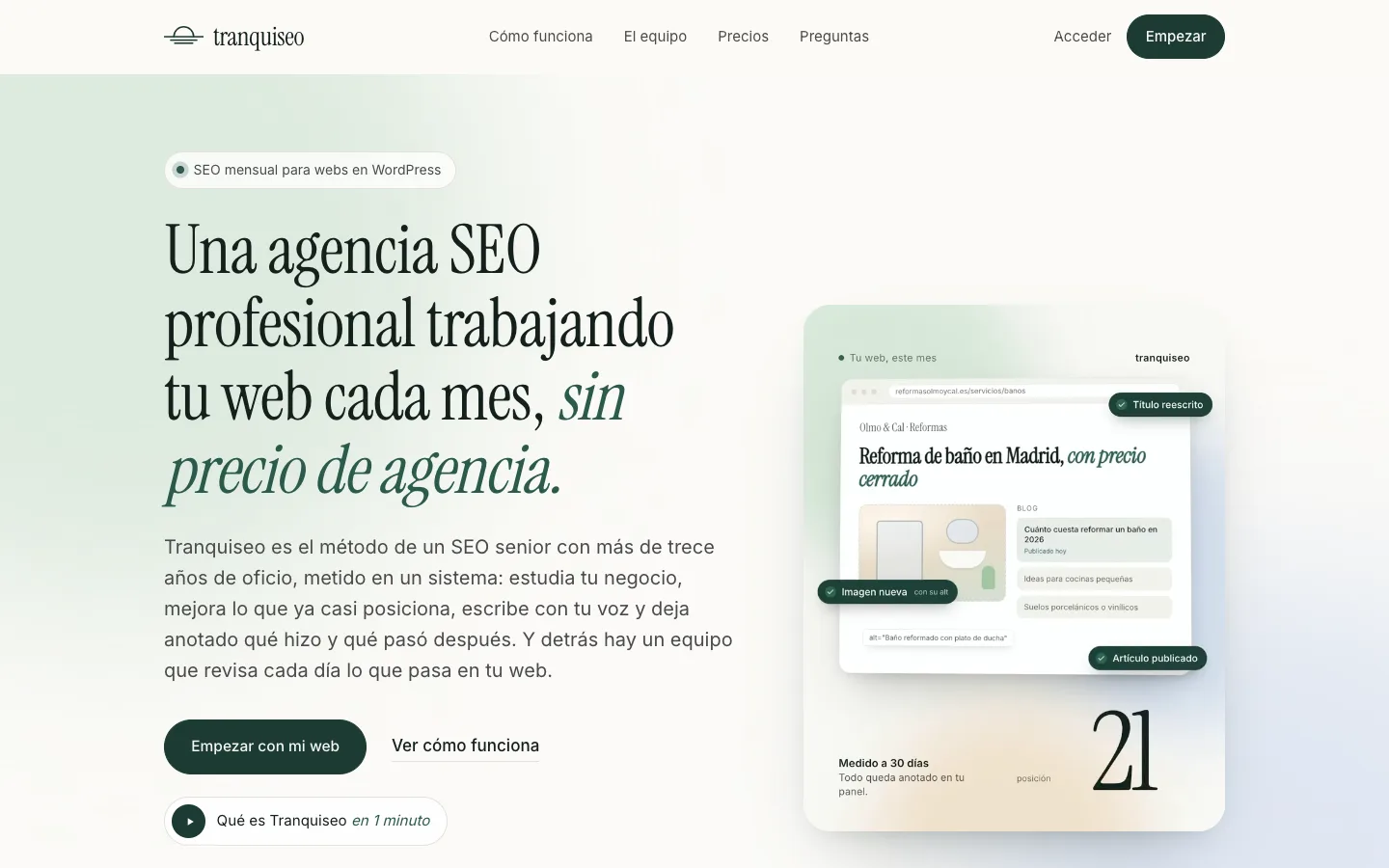Portada de la web de Tranquiseo
